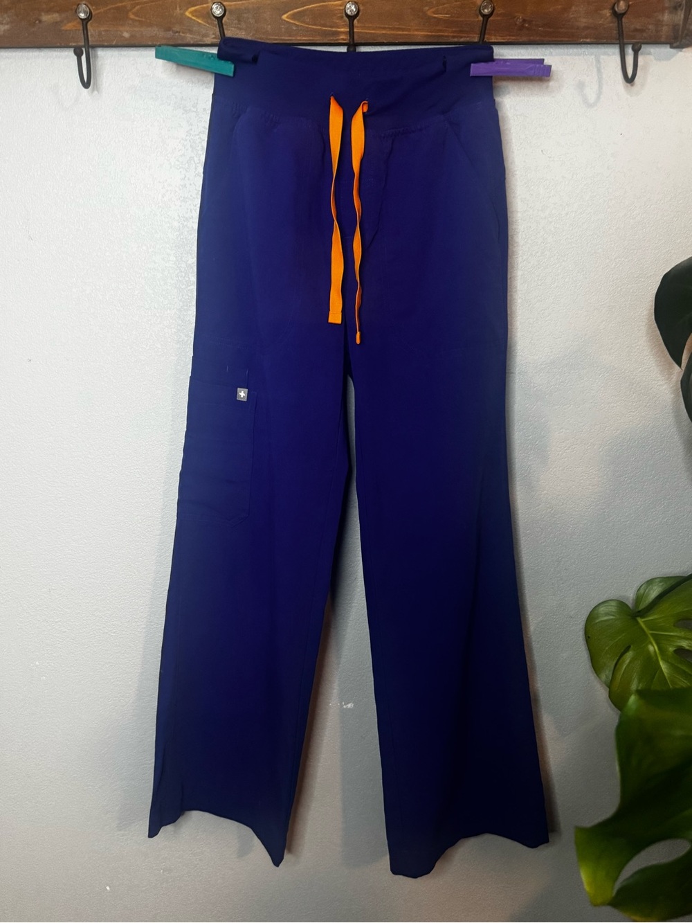 Figs Royal Blue Scrub Top & Joggers with Orange Drawstring - Picture 5 of 7